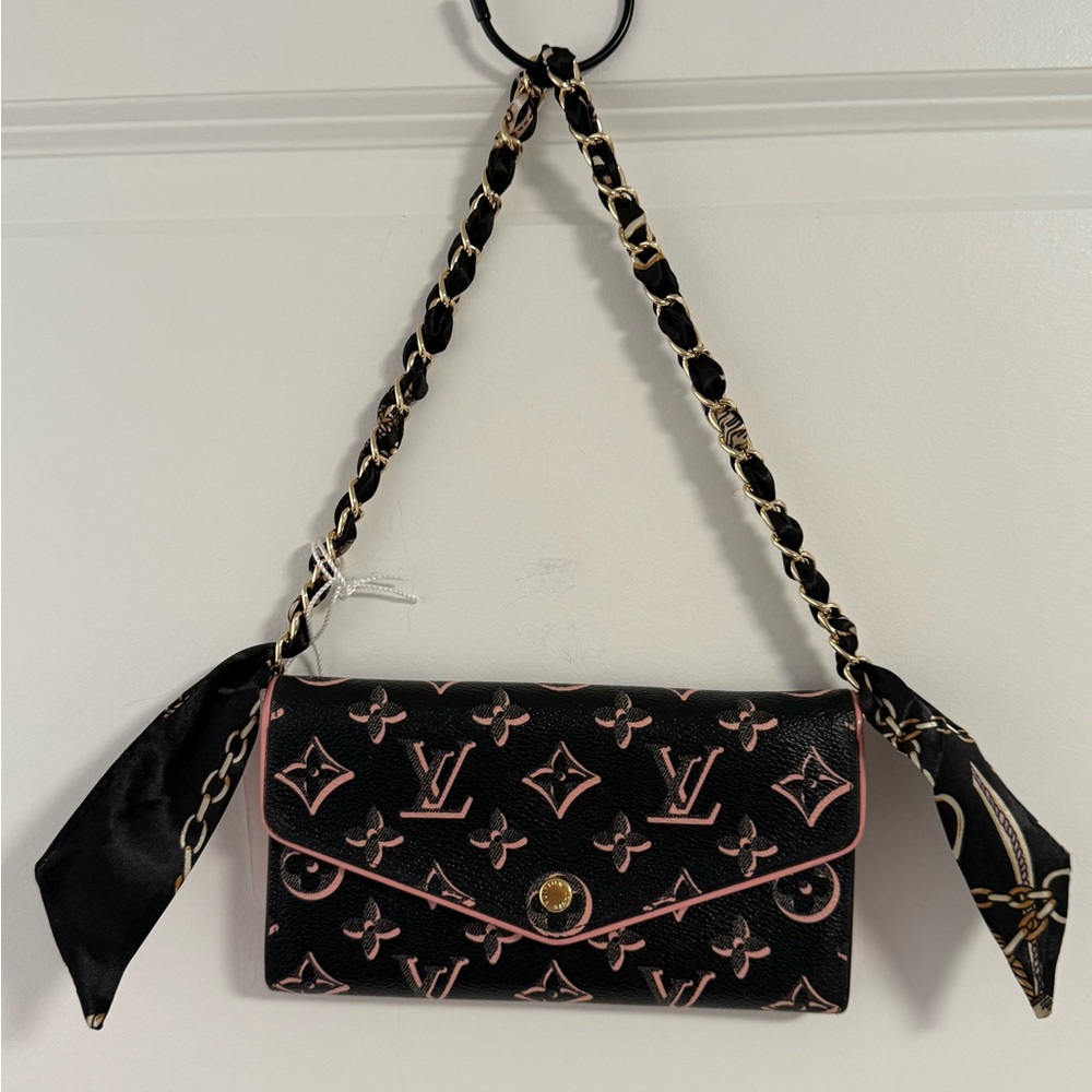 Louis Vuitton One-of-a-Kind Black and Pink Sarah Wallet on Special Woven Chain